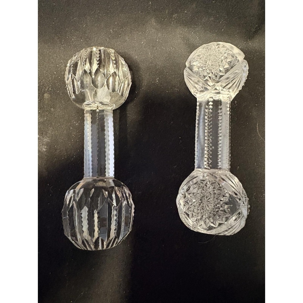 7 Vintage Pressed Glass Knife Rests -Imperial Glass- Dumbell Ornate EUC